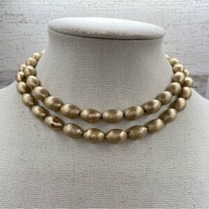 Vintage Signed Vogue JLRY Gold Tone Two Strand Pearl Beaded Statement Necklace